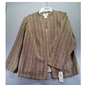 NWT Kari Women Blazer Jacket Brown With‎  Front Beige Lining Size 18W